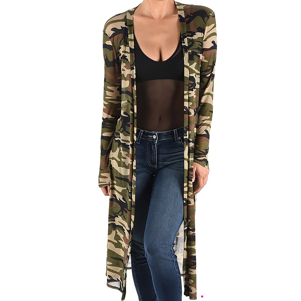Funfash Women Camo Green Sheer Kimono Duster Beach